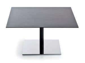 Inquadro H40 Q, Tavolino quadrato basso, con struttura in metallo e piano in laminato