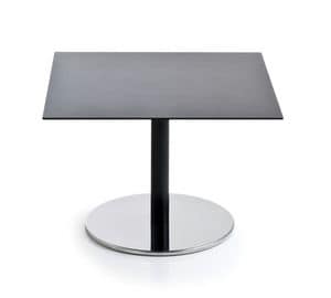 Intondo H40 Q, Tavolino quadrato con struttura in metallo e piano in laminato, tavolino basso ideale con divani