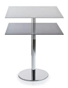 Intondo H47:71 Q, Tavolo rotondo, con struttura in metallo cromato, top in laminato, tavolo con altezza variabile