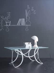 Azzurra tavolino, Tavolo moderno in metallo con piano in vetro satinato