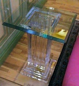 Collezione Riflessi 2, Tavolino quadrato in vetro trasparente, per salotti classici
