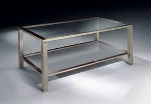 MADISON 3270, Tavolino rettangolare in nikel, piano in vetro, per salotti