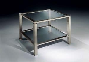 MADISON 3271, Tavolino quadrato in ottone nickel, piano in vetro