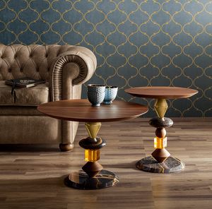 PANDORA, Tavolino in marmo, legno e vetro