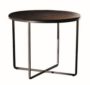 Piktor, Tavolino tondo con struttura in metallo laccato, piano in vetro laccato o materico, multiuso