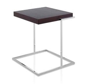Servoquadro, Tavolino con piano quadrato in legno, base in metallo