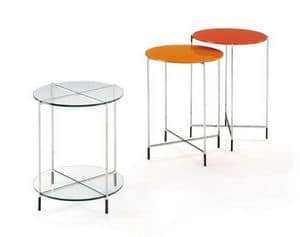Twin, Set di tavolini con piano in vetro e struttura in acciaio inox