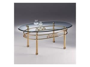 VIVALDI 1060, Tavolino ovale in metallo, piano in cristallo trasparente