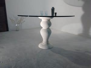 700 tavolo, Tavolo da pranzo, con piano tondo in cristallo, base in pietra di Vicenza