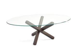 Aikido Elliptical, Tavolo da pranzo per cucina, con piano ovale in vetro