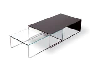 Nido Tavolino, Tavolino moderno in vetro curvato e tubolare cromato, per hall