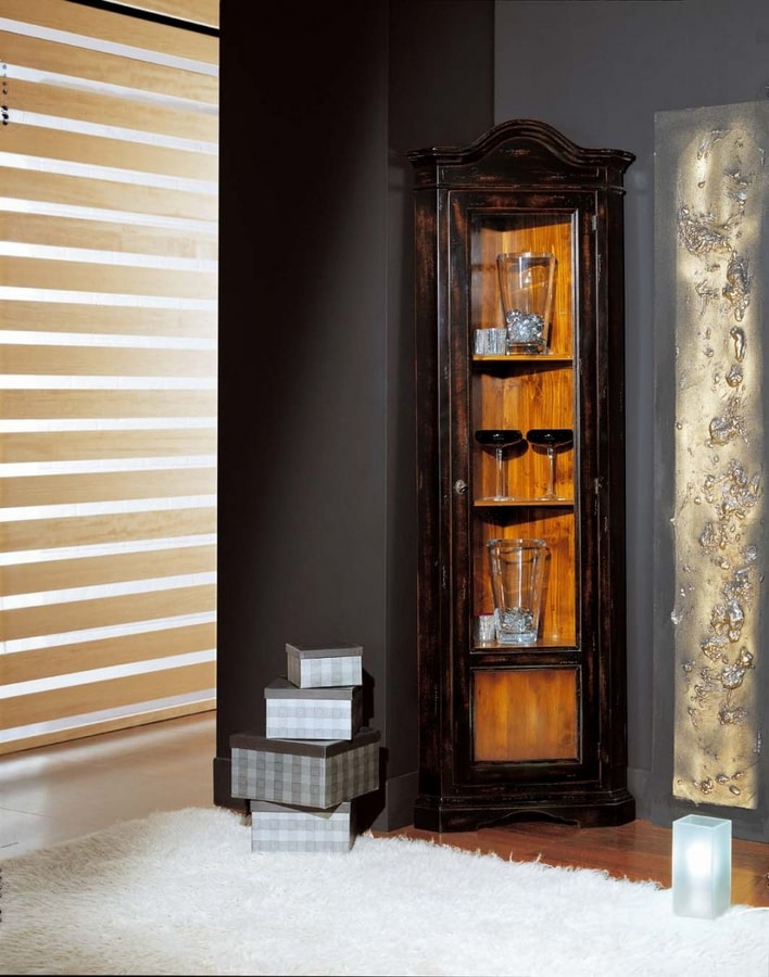 Vetrinetta Angolare VM504T In Noce Scuro - Vetro Temperato, 80x32x32 Cm, Già Assemblabile