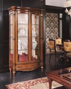 P5513C, Vetrina 2 porte, impiallacciata in essenze di noce e piuma di noce, per ambienti in stile classico di lusso