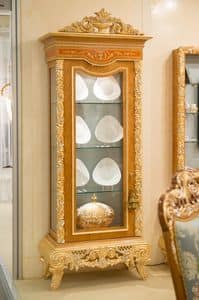 Royal Vetrina Oro, Vetrina con 1 porta, in legno intagliato, per salotti