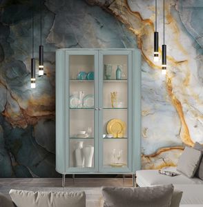 Art. 1105 Millerighe vetrina, Vetrina in legno laccato, con decoro millerighe