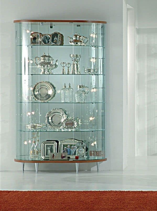 VETRINA ESPOSITIVA COMMERCIALE alta vetro cristallo arredo negozi ANGOLARE  luci EUR 1.240,00 - PicClick IT